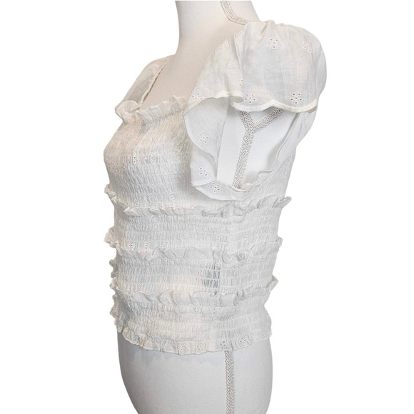 Audrey‎ Lane Cottage Peasant White Smocked Ruffle Flutter Sleeve Top Size XL - Picture 3 of 7